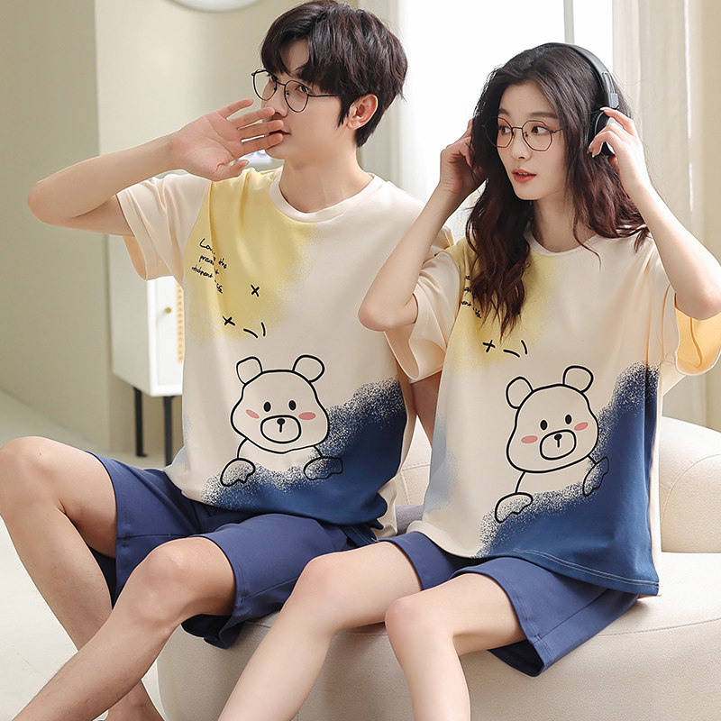 情侣睡衣女夏季短袖纯棉全棉薄款2022新款男夏休闲短裤家居服套装,淘宝优惠券,粉丝福利购,淘宝优惠卷