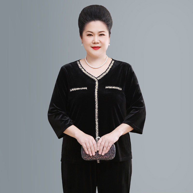 胖妈妈秋装金丝绒中老年运动套装女 恩文女装中老年女装
