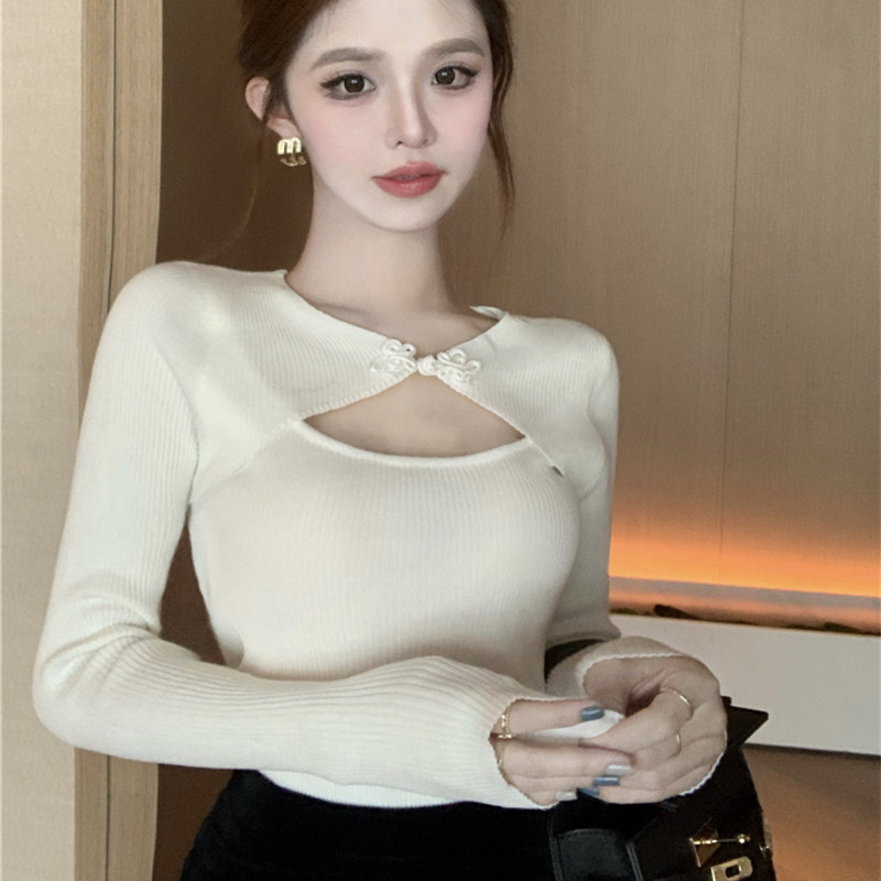 新中式国风盘扣毛衣女春秋冬薄款纯欲镂空内搭长袖打底针织衫上衣,淘宝优惠券,粉丝福利购,淘宝优惠卷