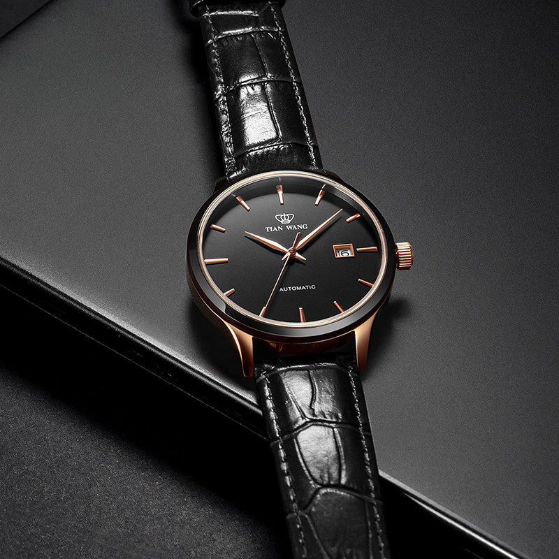 正品男士自动皮带时尚陶瓷圈天王表 天王天唯雅国产腕表