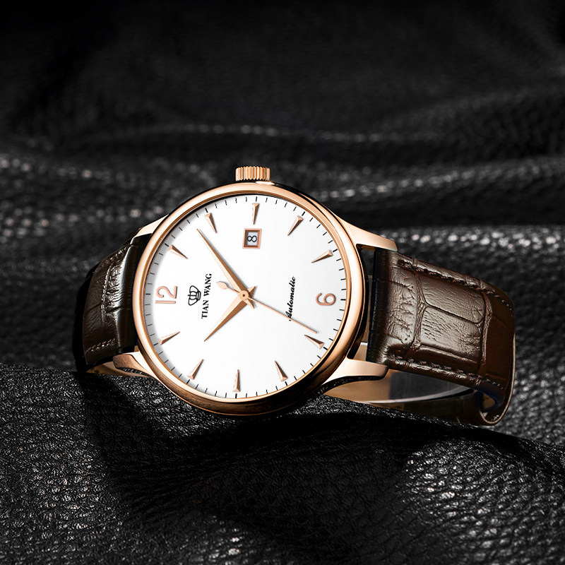 天王表正品手表男士自动机械表时尚休闲皮带腕表防水简约男表5844