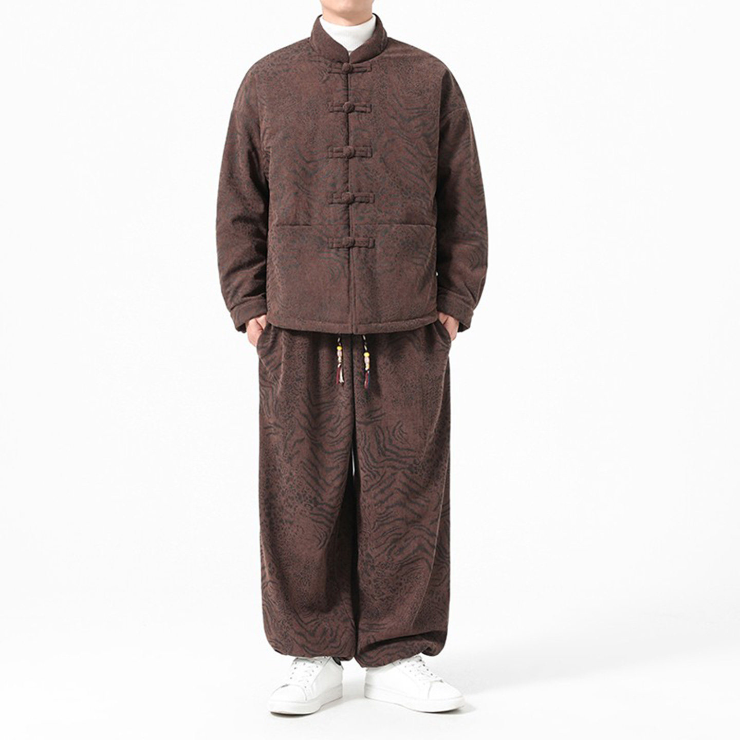 中国风冬季暗纹提花套装男新中式大码立领保暖两件套复古盘扣棉服,淘宝优惠券,粉丝福利购,淘宝优惠卷