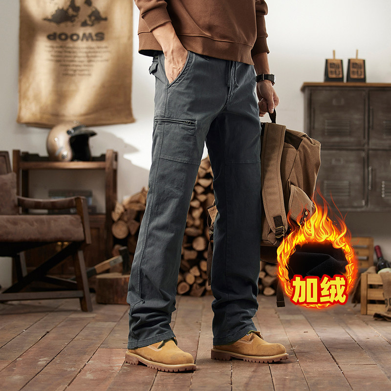 美式复古加绒保暖工装裤男cleanfit显高直筒裤纯棉多口袋休闲长裤,淘宝优惠券,粉丝福利购,淘宝优惠卷
