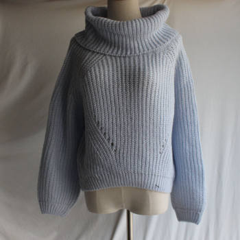 Pile collar puff sleeve short knitted sweater women's coat ດູໃບໄມ້ລົ່ນແລະລະດູຫນາວໃຫມ່ສົດແລະຫວານ