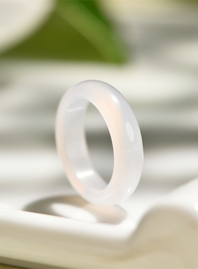 玉髓戒指白月光玛瑙戒圈素圈男女情侣指环生日礼物