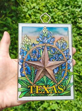 超值！绝美蓝马尾立线彩绘玻璃挂画外贸尾货中古艺术收藏高档送礼