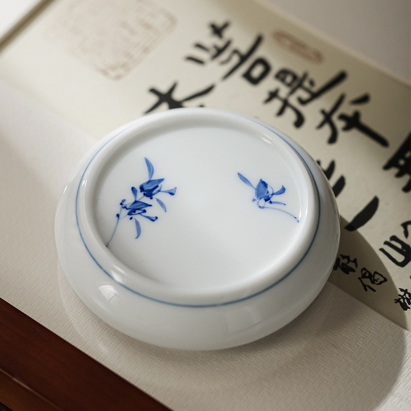 纯手绘蝴蝶兰花盖置化白瓷茶壶盖碗盖置盖托功夫茶道配件-图2