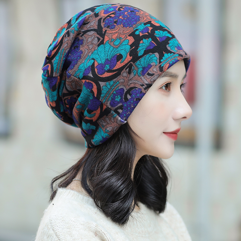 花朵帽子女秋冬韩版保暖休闲套头帽两用帽围脖套护耳帽包头月子帽