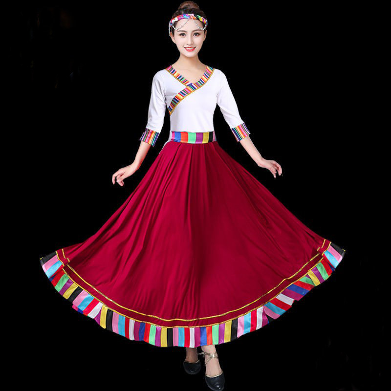 广场舞新款藏族舞蹈演出服装女长裙 佐丽莎民族服装/舞台装