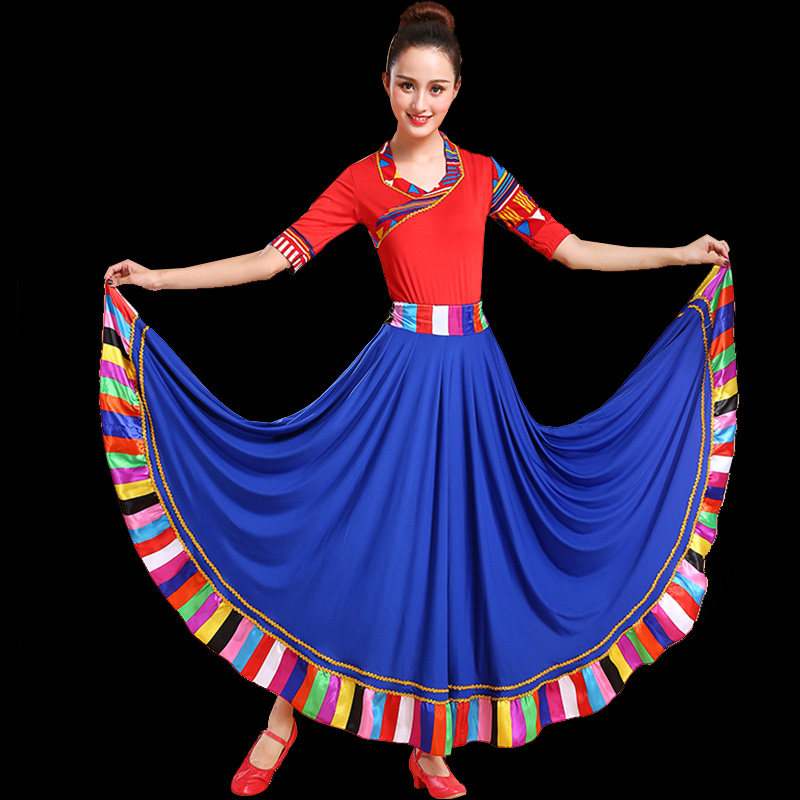 藏族舞蹈演出服装女成人大摆长裙 佐丽莎民族服装/舞台装