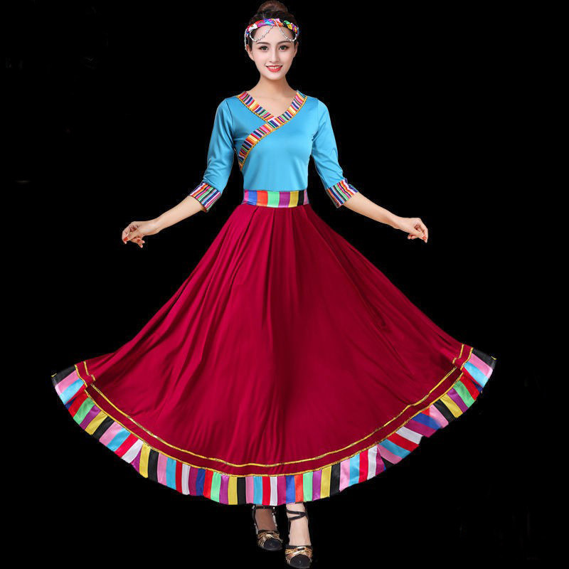广场舞新款藏族舞蹈演出服装女长裙 佐丽莎民族服装/舞台装