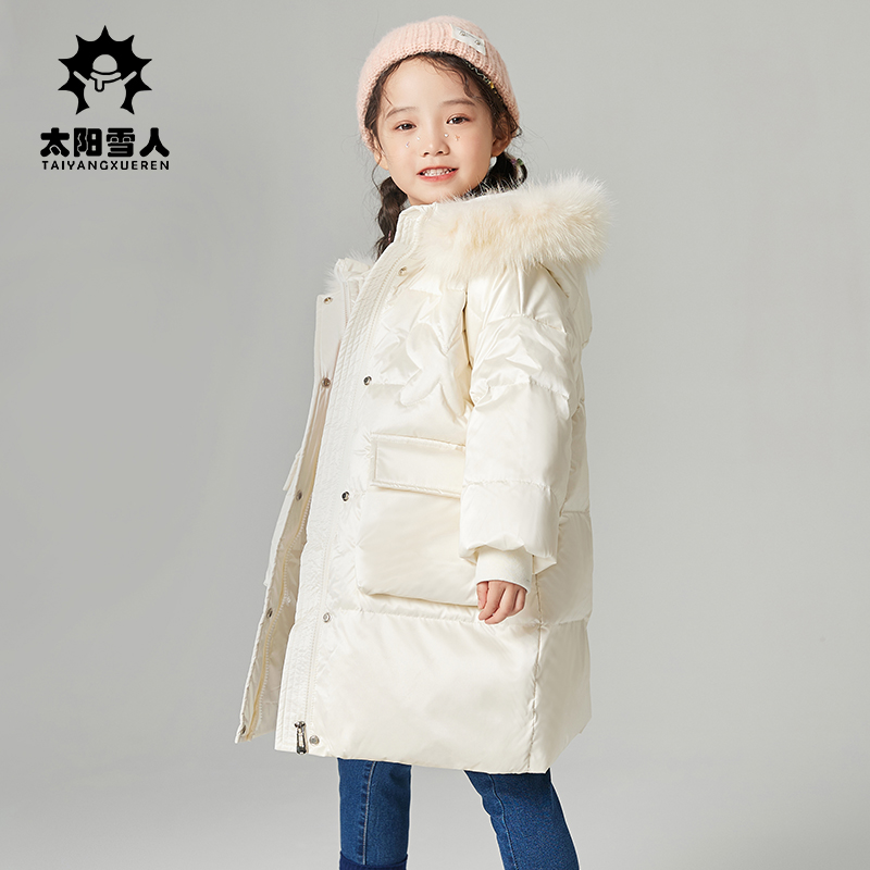 太阳雪人童装宝宝羽绒服女2022新款洋气加厚小童羽绒服中长款冬厚