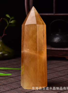 天然黄色水晶柱单尖六棱柱水晶原石跨境摆件厂家直销