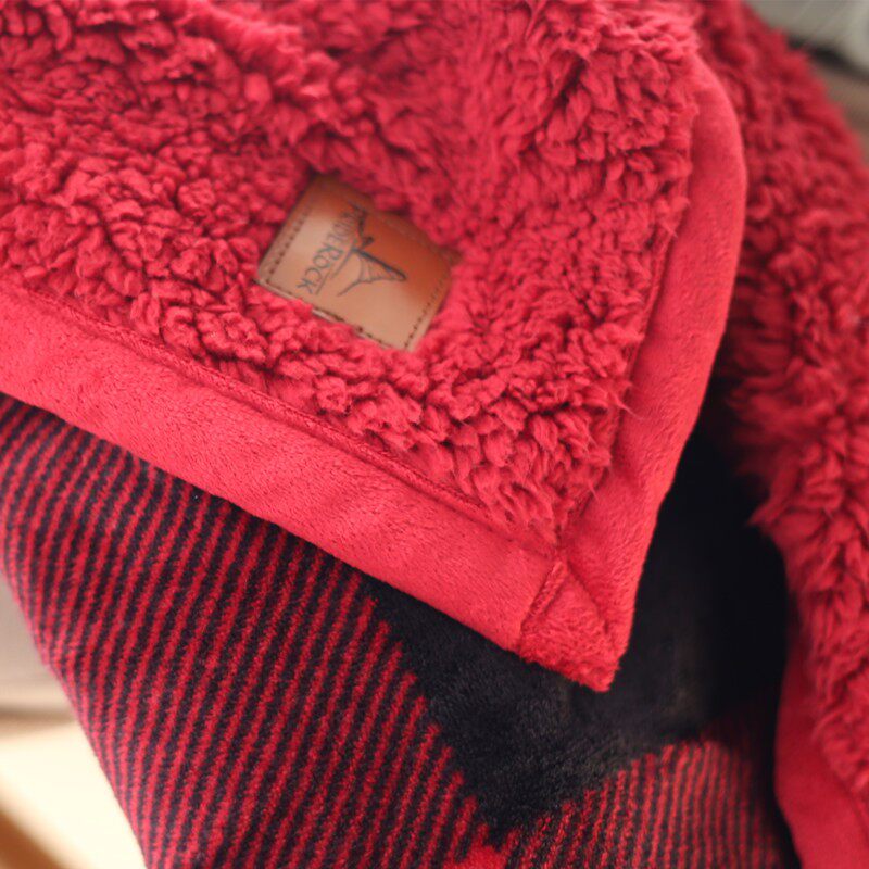 超厚款!圣诞红格子双层羊羔绒小毯子盖腿单人冬季学生自习小毛毯