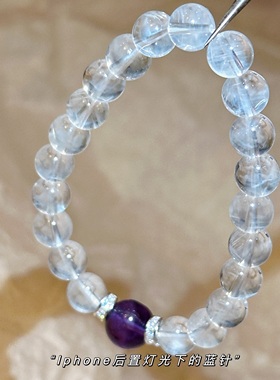 叶优里独家原创乌拉圭8A紫水晶7A蓝针手串纯银S925镶钻隔珠收藏级
