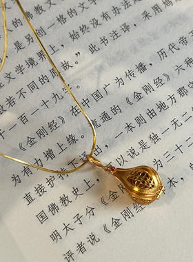 叶优里藏式纯银精致S925扎基拉姆古法银镀金镂空项链吊坠蛇骨链