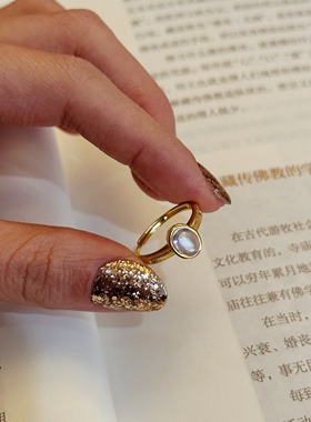 叶优里印度原产蓝月光纯银古法小众设计手工戒指可调节戒托开口戒