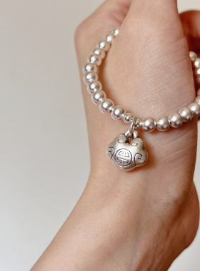 叶优里S9999纯银周岁礼物百搭简约纳福吉祥云如意锁银手链纯银