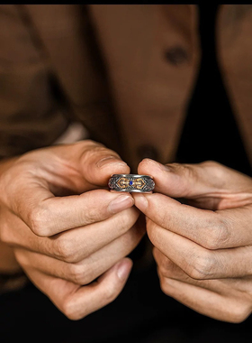 叶优里金刚杵戒指男复古做旧藏式创意开口指环创意设计高级感