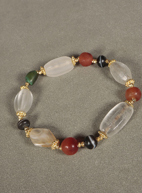 天然老玛瑙包浆油润松石手链