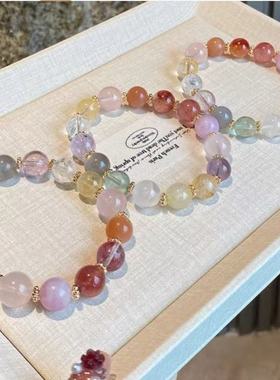初见原创设计仙女款天然水晶多宝手串灰月光石糖果色水晶手链招财