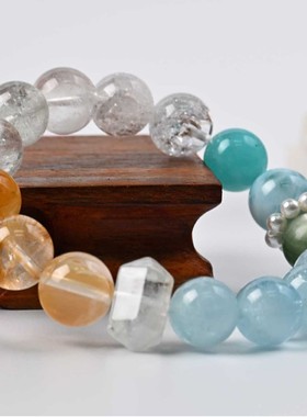 【夜生白露】天然海蓝宝手链 海纹石海蓝宝手串 轻奢高级感手链