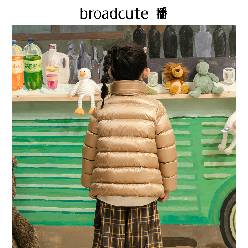 播broadcute童装冬中大女童鸭绒侧拉链高领儿童羽绒服轻薄款短