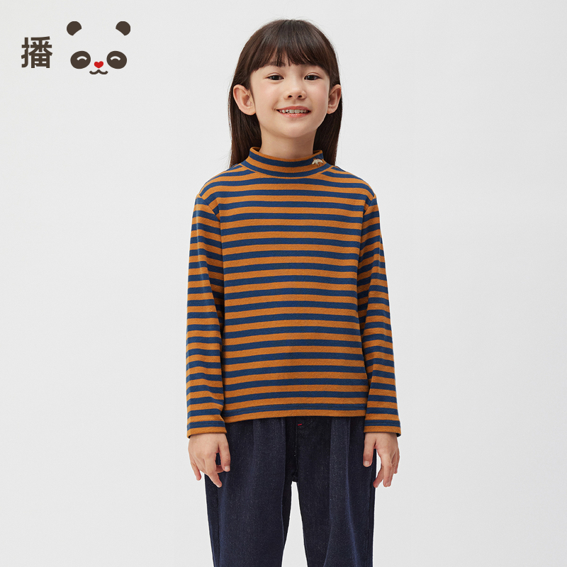播broadcute童装2024冬新款男女童T恤休闲条纹打底衫KER4YD0286 - 图0