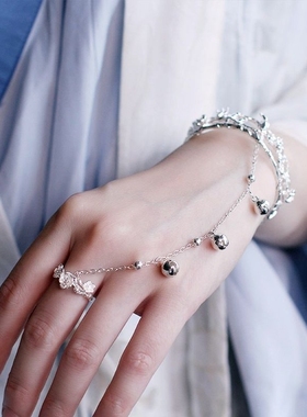 古装手镯女中国风手链戒指一体汉服开口镯子蝴蝶流苏铃铛宫廷超仙