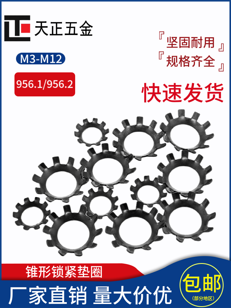 GB956.1外齿锥形锁紧垫圈漏斗式GB956.2碗型锥型锯齿垫片M3M4-M12