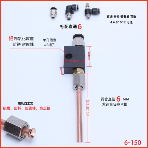 铜管吹气阀 铜管喇叭口 封边机定向吹丝装置吹灰吹气阀刮边吹气 - 图1