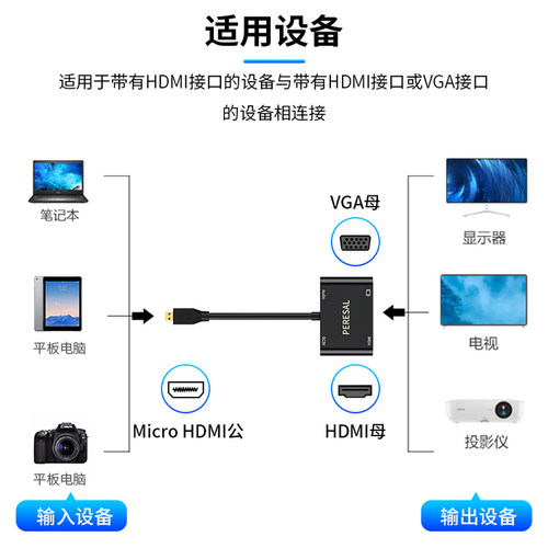 micro hdmi转vga转接头线索尼相机平板联想笔记本连接显示器电视 - 图3
