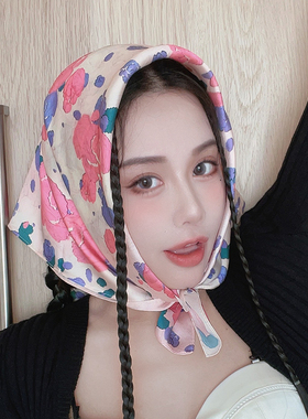 法式田园风头巾粉色丝巾方巾女