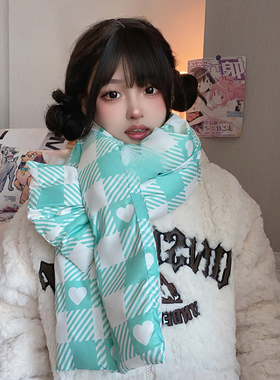 芭比粉色格子羽绒围巾女冬