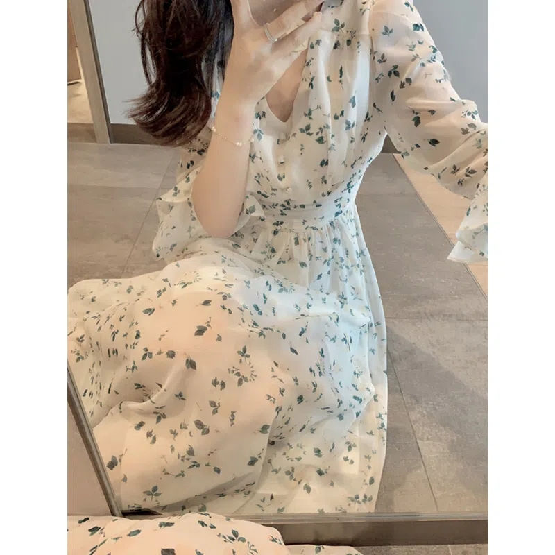 2023新款法式初恋仙女甜美雪纺碎花裙