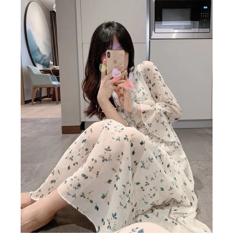 2023新款法式初恋仙女甜美雪纺碎花裙