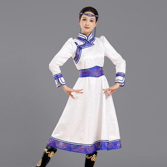 蒙古族服装女舞蹈演出服中长蒙古裙袍少数民族服饰大摆舞台表演服