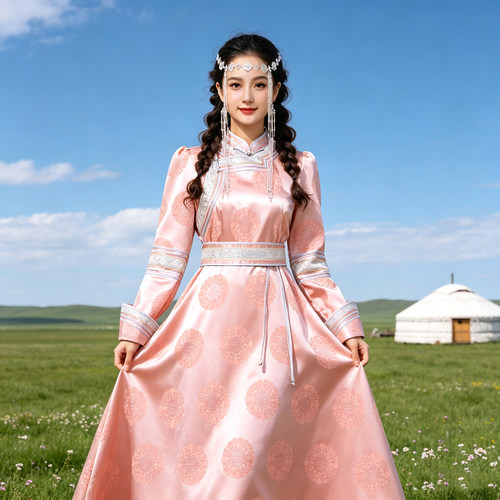 蒙古元素连衣裙民族风舞蹈演出服女士传统蒙古袍草原旅拍蒙古裙 - 图3