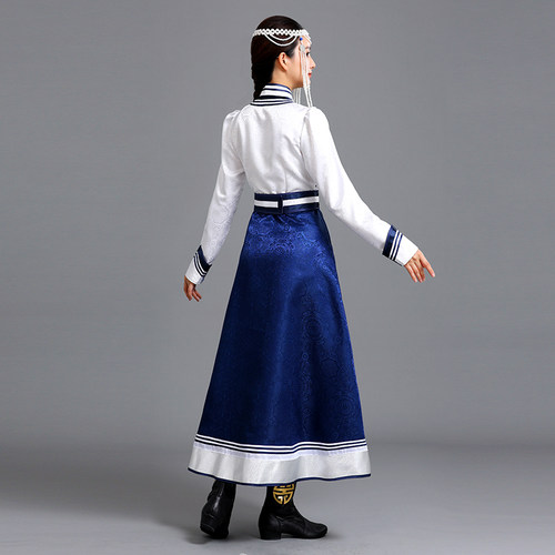 蒙古袍女长款大摆少数民族舞蹈演出服蒙古服装草原旅拍迎宾新娘服 - 图3