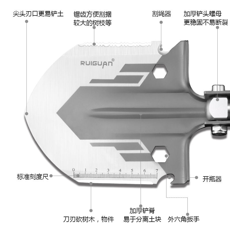 精工品质多功能工兵铲子户外锰钢折叠兵工铲露营钓鱼加厚车载铁锹-图2