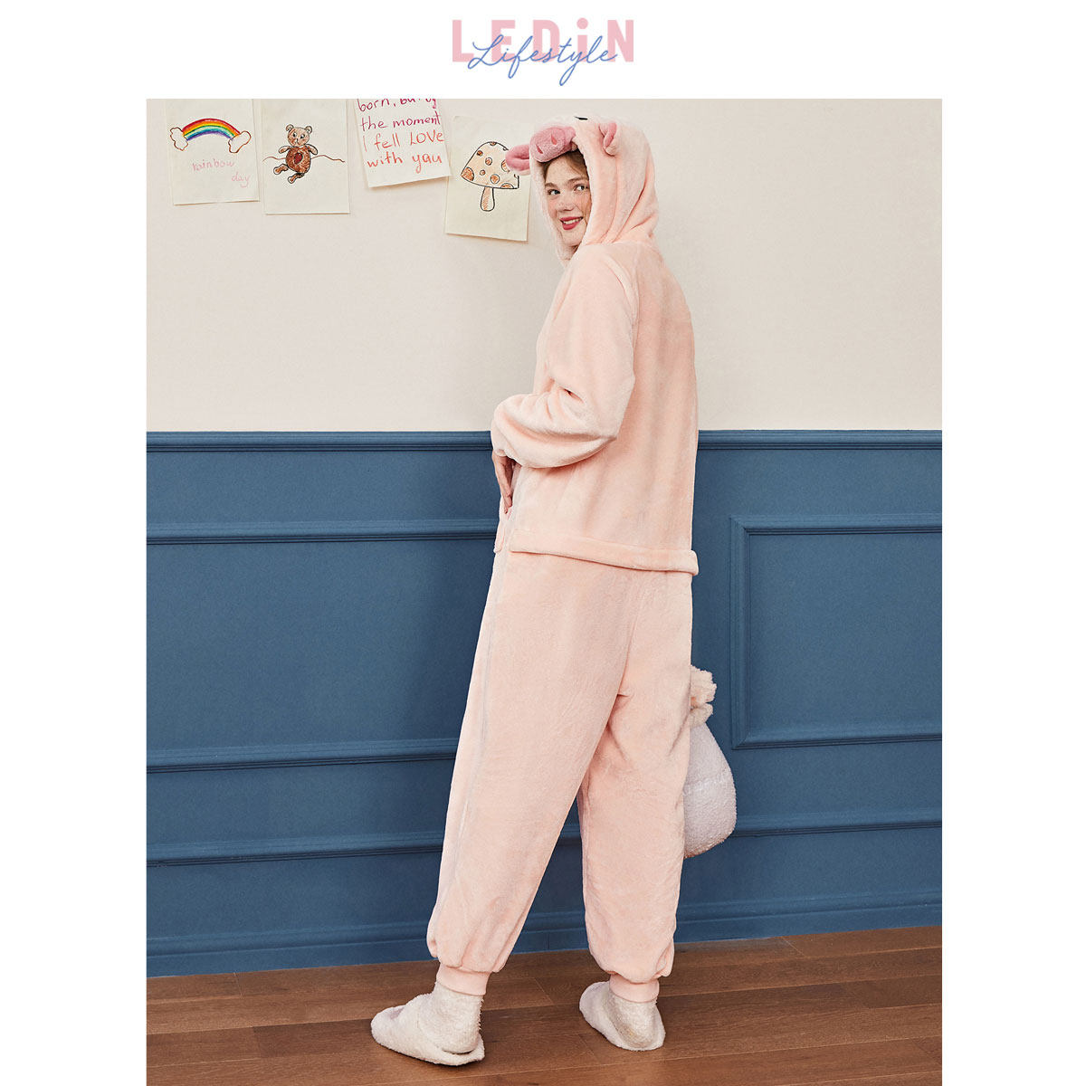 乐町连体法兰绒恐龙情侣家居可睡衣 乐町内衣睡衣/家居服套装