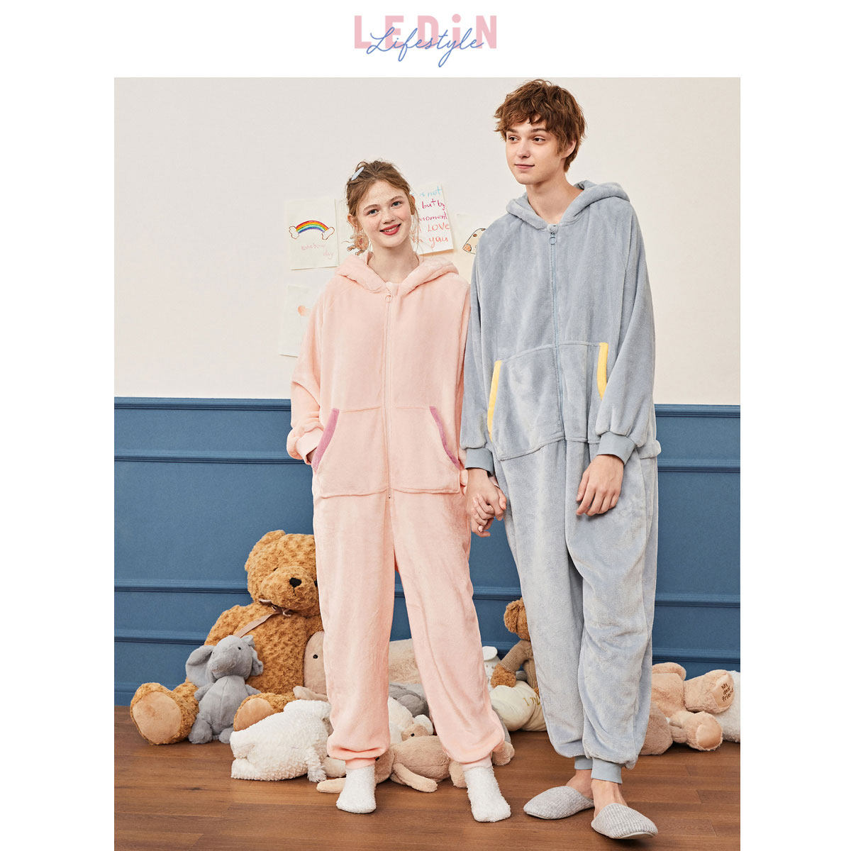 乐町连体法兰绒恐龙情侣家居可睡衣 乐町内衣睡衣/家居服套装