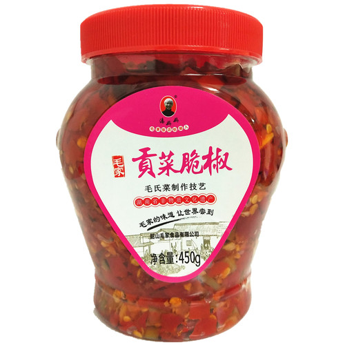 汤妈妈湖南特产韶山毛家食品贡菜脆椒450g*12瓶整箱饭店剁辣椒酱 - 图1