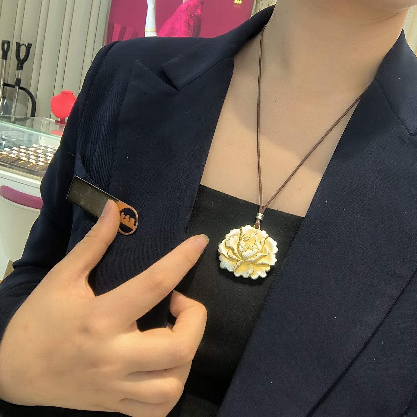 足银999.9描金牡丹花套链国潮吊坠复古风新中式时尚百搭项链,淘宝优惠券,粉丝福利购,淘宝优惠卷