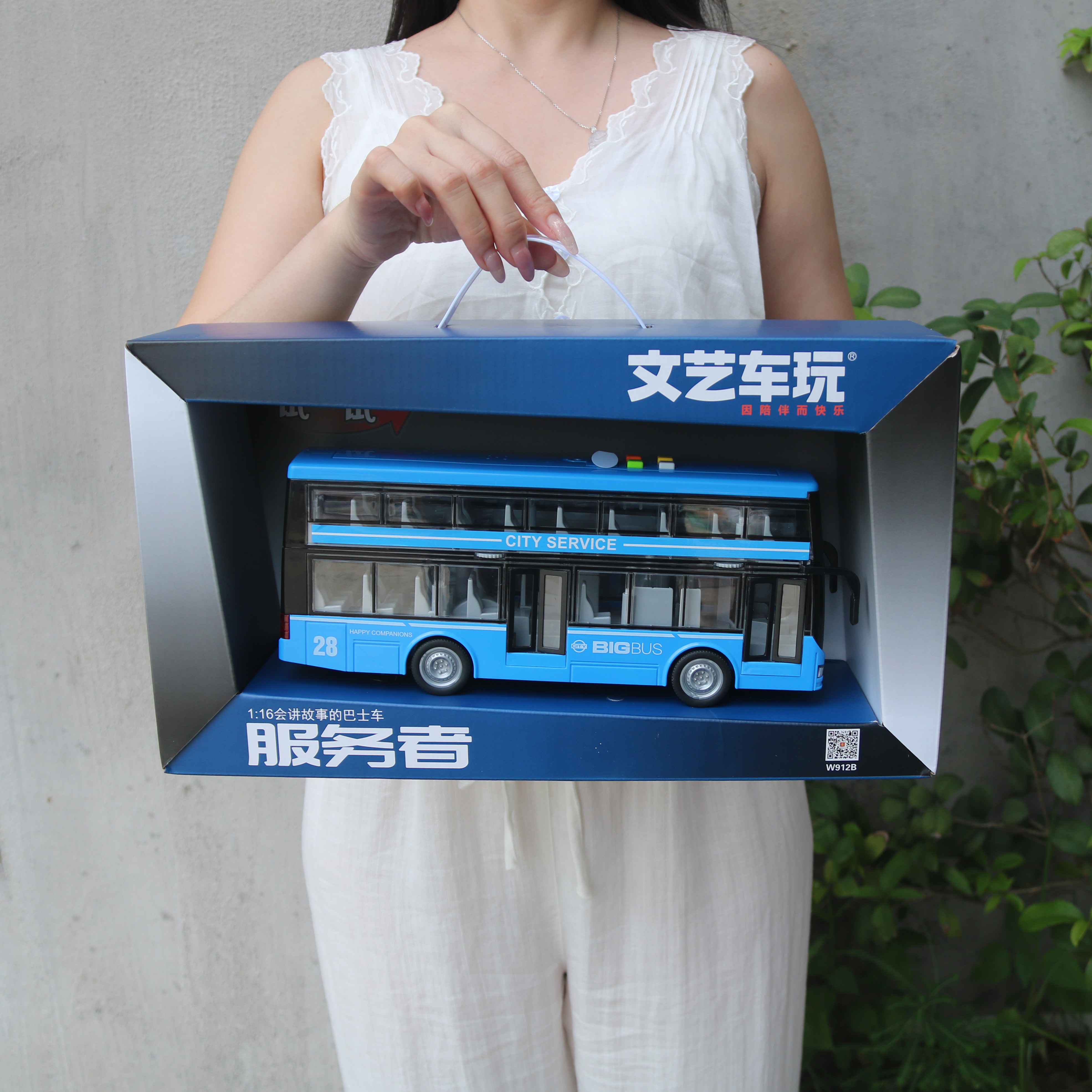 文艺车玩双层敞篷观光大巴士车公交车可开门儿童男孩惯性玩具车 - 图1