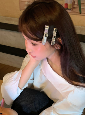 Dolly千金感！2个装闪闪水钻缎面发夹法式高级感刘海夹侧边夹发饰