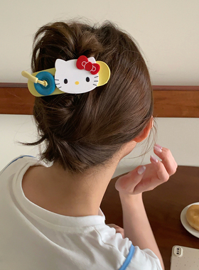少女星球！撞色猫咪纽扣发夹大号鸭嘴夹半扎盘发夹子发抓发饰头饰