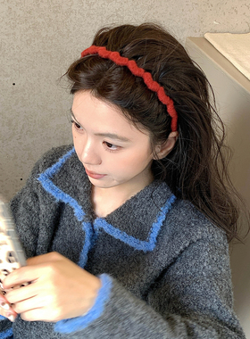 榛果绒系！毛线波浪带齿发箍蓬松增高颅顶发卡女秋冬新款头箍发捆