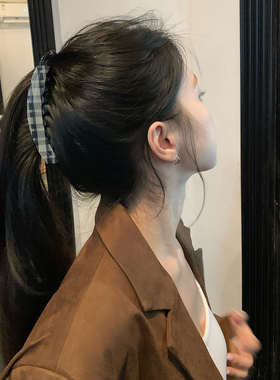 经典黑白格纹老钱风醋酸香蕉夹高级感马尾夹后脑勺竖夹发卡发饰品