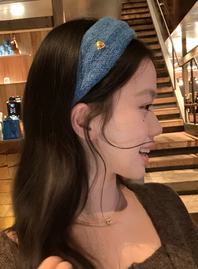 复古金标毛线针织发箍女显脸小高颅顶宽边头箍不勒头压发卡发饰品